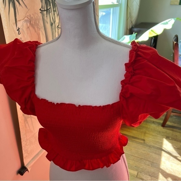 Zara TOP RUCHED BODICE WITH BALLOON SLEEVES (LARGE) - Picture 15 of 15